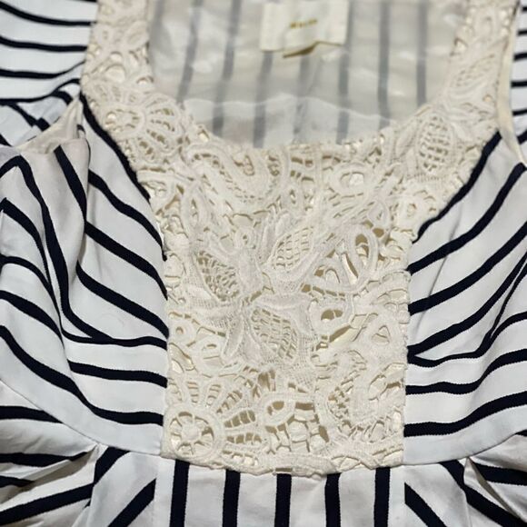 Maeve Anthropology Chessia dress blue stripe crochet front 4 Sleeveless - Picture 8 of 14